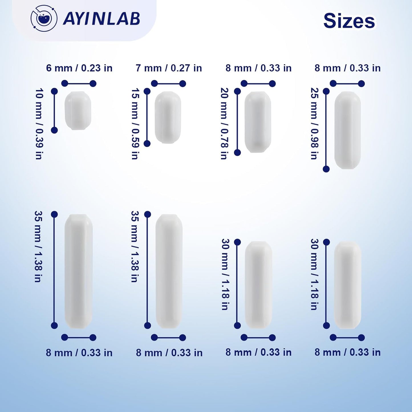 AYINLAB PTFE Magnetic Stir Bars Type-C 8pcs Mixed Set