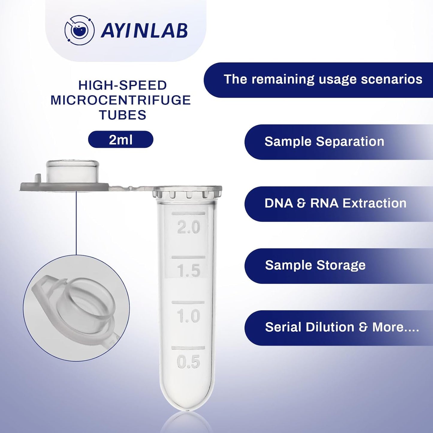 AYINLAB Polypropylene Microcentrifuge Tubes 2ml - 500pcs