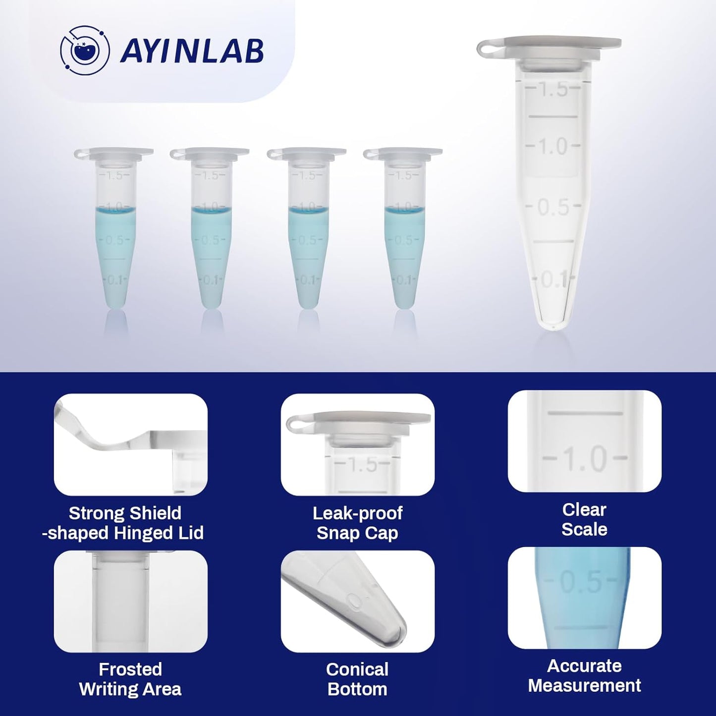 AYINLAB Polypropylene Microcentrifuge Tubes 1.5ml - 500pcs